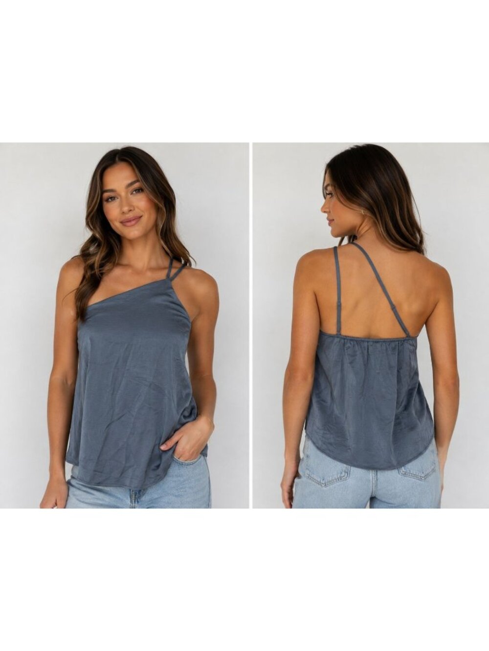 A New Day size Small Sleel Blue Camisole Top Asymmetrical High-neck NEW